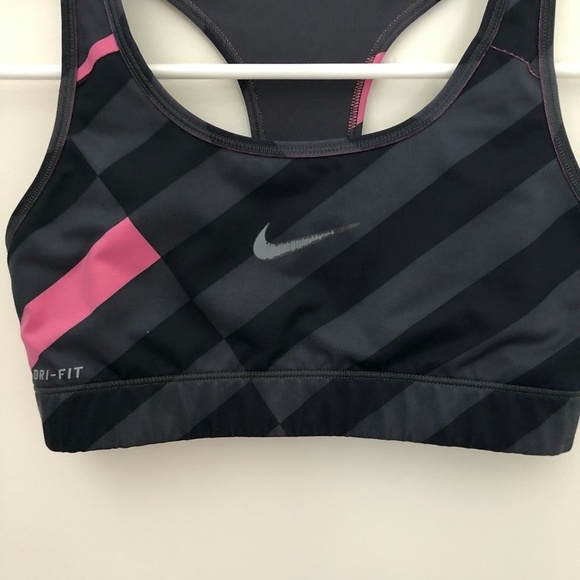 Nike Dri Fit Sports Bra- Grey and Pink Stripes - Picture 4 of 6